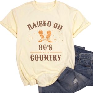 ASTANFY Raised on 90s Country Shirt Womens Vintage Concert Outfits Casual Country Music Graphic Tees Tops
