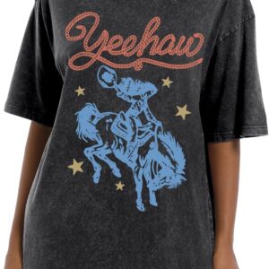 Cayxatiu Western Shirts for Women Vintage Cowgirl Shirt Oversized Rodeo Cowboy Graphic Tees Country Concert Short Sleeve Tops