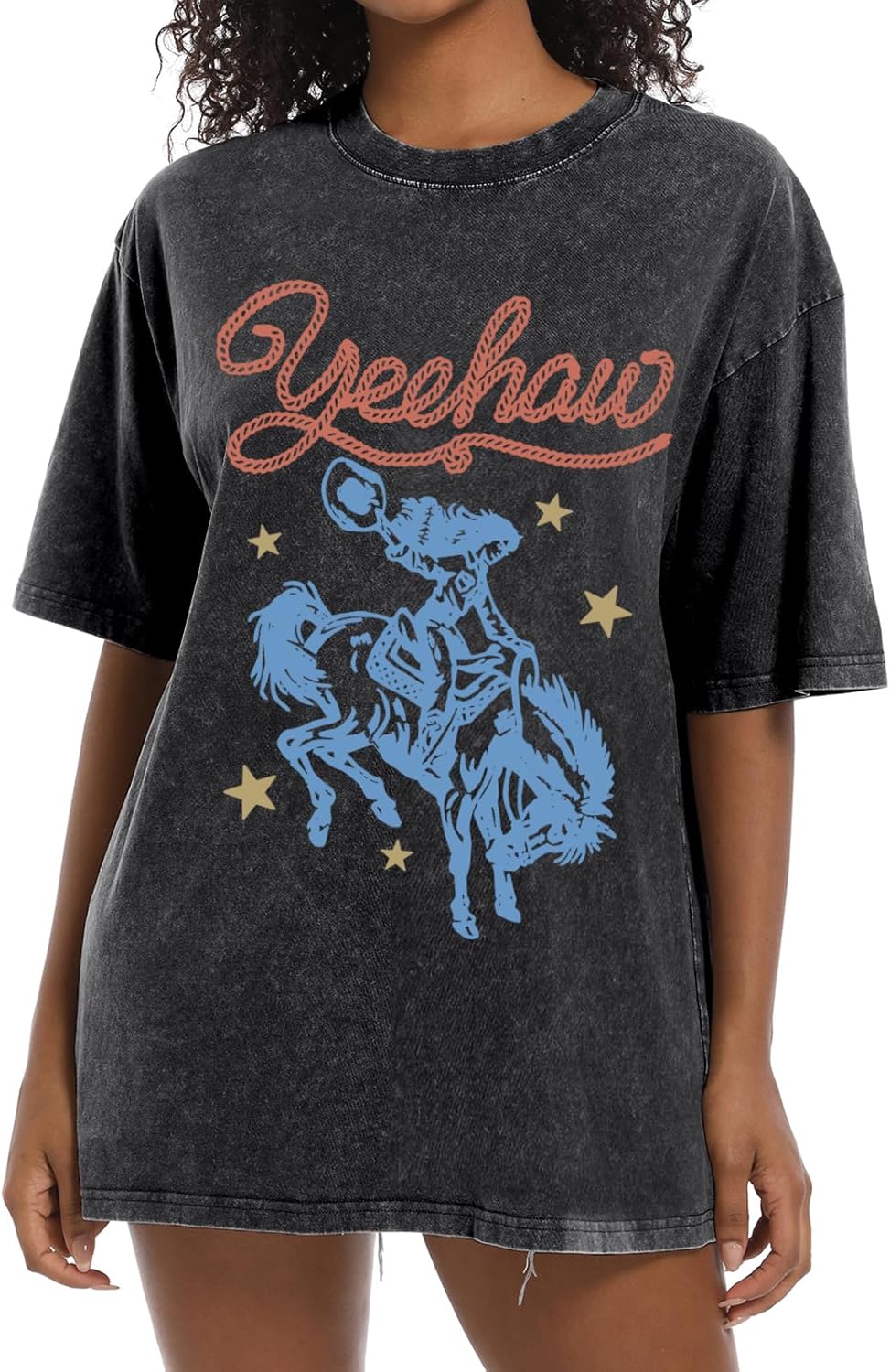 Cayxatiu Western Shirts for Women Vintage Cowgirl Shirt Oversized Rodeo Cowboy Graphic Tees Country Concert Short Sleeve Tops