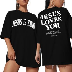 Christian Shirt Women Oversized Jesus Tshirt Jesus Love You Shirts Jesus Faith Tops Bible Verse Inspirational Tee
