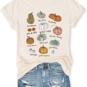 Fall Shirts for Women Halloween Thanksgiving Gift Tops Casual Autumn Thankful Pumpkin Turkey Graphic Tees