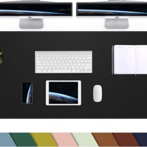 Large Desk Mat 47.2" x 17" Leather Desk Pad Protector with Natural Cork & PU Leather, Non-Slip Office Desk Mat, Large Mouse Pad, Waterproof Desk Blotter pad for Office&Home(Black)