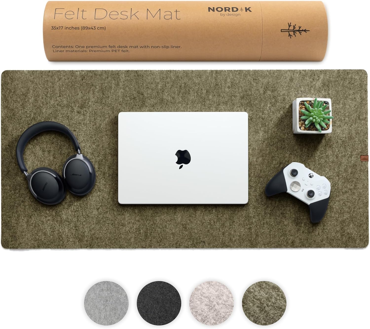 Nordik Large Felt Desk Mat \u2013 Timber Moss Green \u2013 35 x 17 inch \u2013 Computer Desk Mat \u2013 Keyboard and Mouse Pad \u2013 Large Desktop Felt Pad