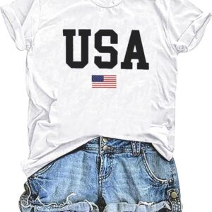 USA Flag Tee Shirt for Women 4th of July Memorial Day Gift T Shirt Casual Short Sleeve American Proud T-Shirt Tops