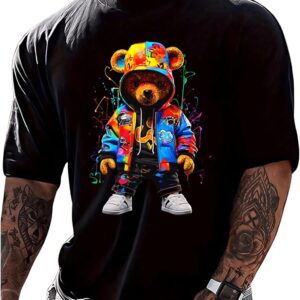 VIPWOLF Men's Cartoon Bear Graphic Tee Shirts Short Sleeve Crew Neck Cool T-Shirt Tops