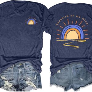 VVNTY Sunrise Sunset Shirts for Women: Retro Sunshine On My Mind T Shirt Beach Graphic Tees Summer Vacation Tops