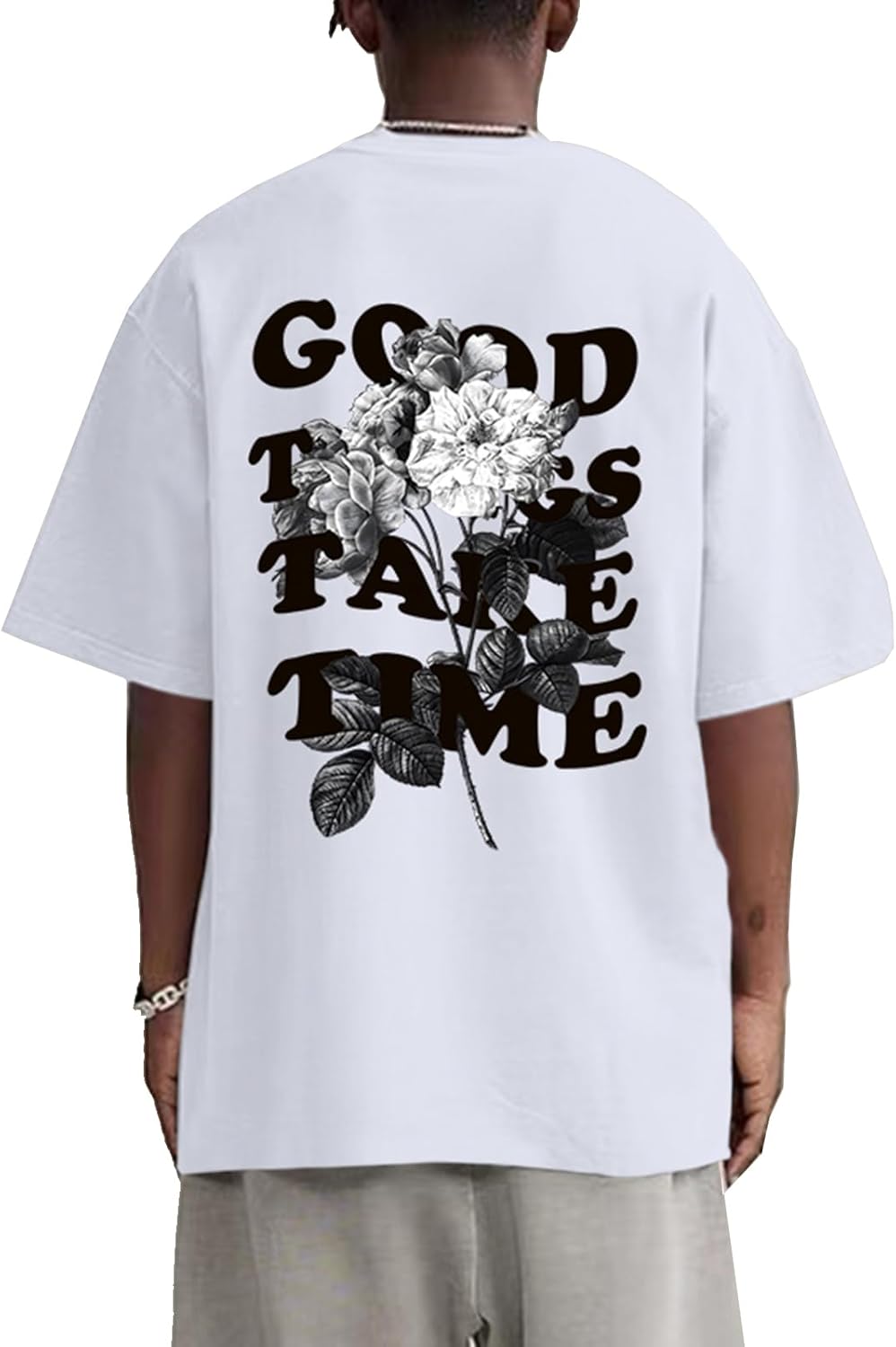 Werbavi Vintage Graphic Tees for Men Oversized Floral Letter Print Retro Streetwear T Shirts Casual Loose Fit Cotton Tops - Image 5