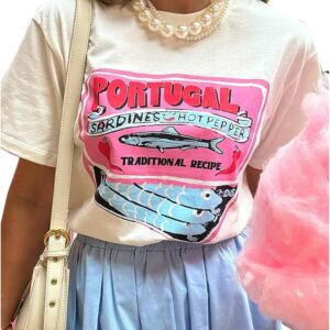 Women Cute Graphic Oversized Tees Fish Lobster Printed Y2K Baggy T Shirts Teen Girls Preppy Vintage Aesthetic Summer Tops