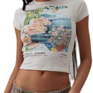 Y2k Graphic Baby Tees Women Teen Girl Fruit Print Crop Top Short Sleeve Slim Fit Vintage Aesthetic T Shirt Clothes