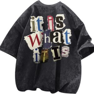 Zoemghc Men's Graphic Tees Funny Letter Print Vintage Oversize T Shirts Acid Wash Shirt Streetwear Rapper Casual Tee Top